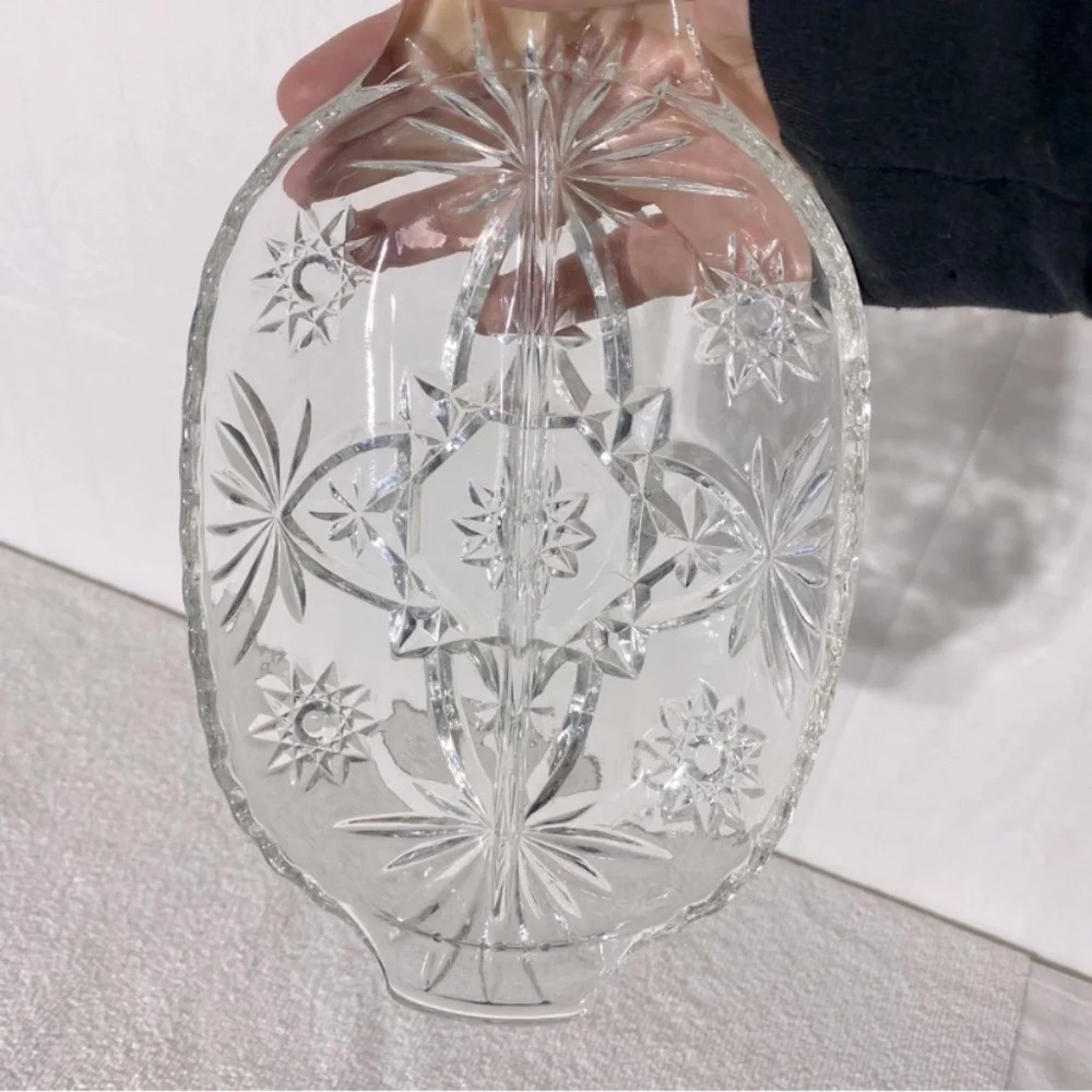 5/$35 Vintage Clear Cut Glass Divided Relish  Serving Dish